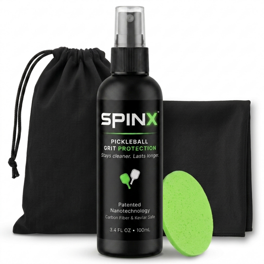 spinx pickleball grit protection stays cleaner lasts longer spray bottle with microfiber cloth, pre-clean sponge and cotton bag in the kit